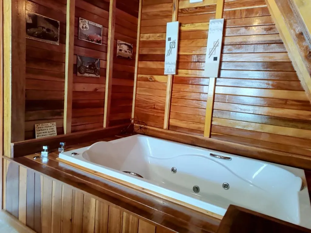 Banheira de hidromassagem em ambiente de madeira